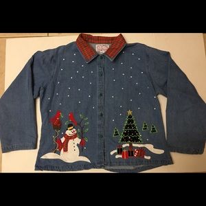 Vintage Ugly Sweater Jean Jacket/Top Size XXL